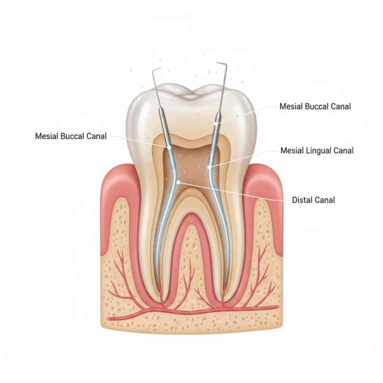gemini 2.5 flash image preview High quality medical illustration of a tooth cross section showing root canal therapy dentist tools 0 768x768